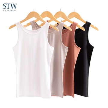 STW吊帶背心女內搭夏打底衫棉美背性感外穿寬松無袖黑色吊帶上衣