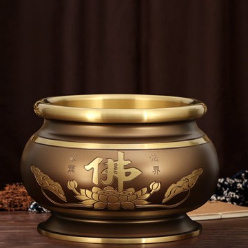 免運 純黃銅仿古香爐套裝花瓶果盤圣水杯家用供奉香薰爐佛字檀香佛堂