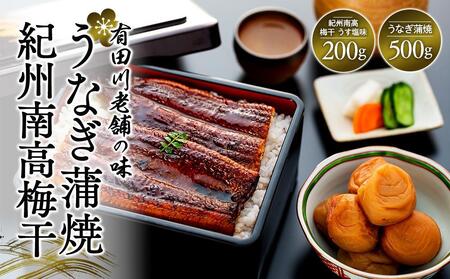 うなぎ蒲焼 4尾 合計 500g  紀州南高梅干 200g うす塩味 塩分10％ セット