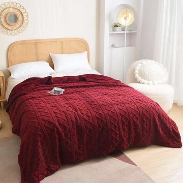 【多利寶寢具】Indian_麻花塔夫絨多用途羊羔毯-紅