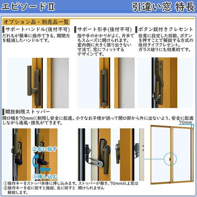 YKKAP窓サッシ 引き違い窓 エピソード2NEO-B 2枚建[シャッター付] 半外