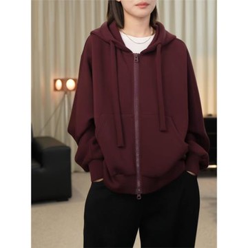 紅色開衫衛衣外套女2025秋新款設計感大碼胖mm棒球服慵懶風連帽