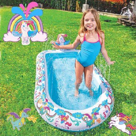 Unicorn Splash Pad ＆ Outdoor Water Sprinkler, Children's Inflatable Kiddie Pool, Water Play Toys for Babies Toddlers Kids Boys Girls, for Birthdays