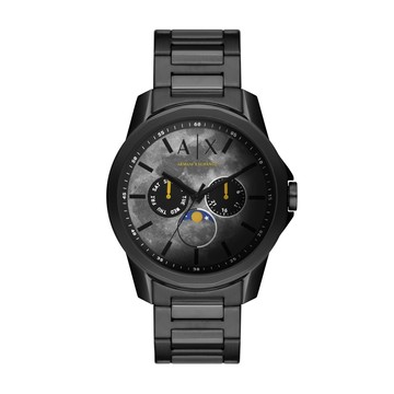 A│X Armani Exchange 迷幻星月三眼計時腕錶黑-AX1738-44mm