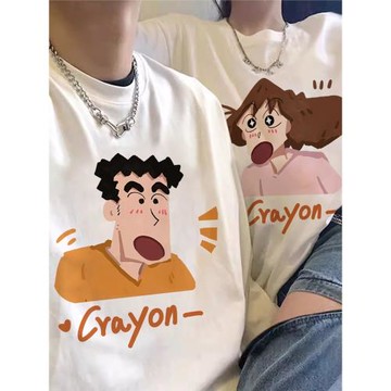 夏季黑白重磅純棉野原廣志美伢印花不一樣情侶裝潮牌短袖學生T恤