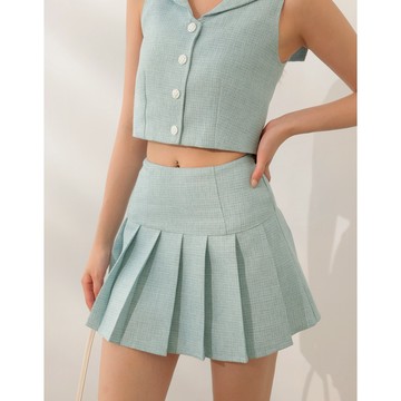 AIR SPACE LADY 高腰A字百褶短裙(藍/杏) 女裝 現貨