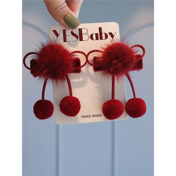 新年喜慶雙馬尾對夾寶寶可愛毛球蝴蝶結發夾兒童公主頂夾發卡頭飾