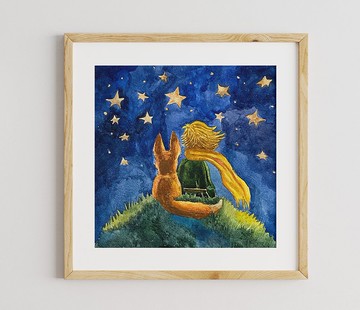 小王子原創水彩畫兒童動物藝術小王子