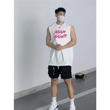 HIP潮牌美式重磅無袖t恤男夏季新款潮流寬松街頭印花男士坎肩背心