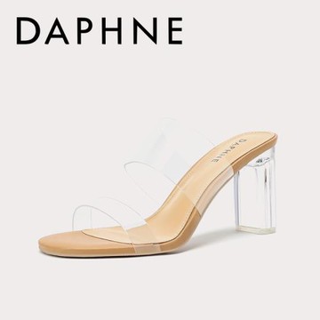 達芙妮絕美涼鞋女鞋夏季2025年新款透明高跟鞋水晶粗跟涼拖鞋外穿
