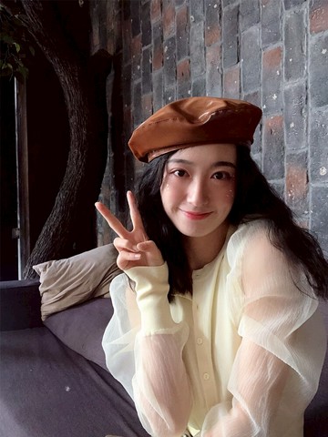 貝雷帽女時尚英倫PU光面皮帽子韓版百搭畫家帽復古氣質蓓蕾南瓜帽1入