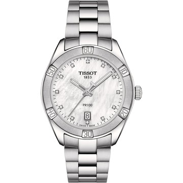 TISSOT 官方授權 PR100 珍珠貝鑽石女錶 開學新裝備-36mm(T1019101111600)