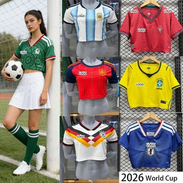 ✨臺灣出貨✨2026世界盃國家隊足球服T恤露臍球迷足球啦啦隊夏季性感球衣女裝
