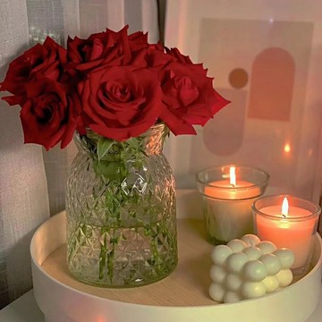 【優選百貨】浮雕法式花瓶復古高腳透明玻璃花瓶桌面居家裝飾擺件插花幹花花瓶