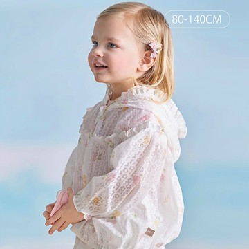 Dave&Bella 水彩花花微透荷葉邊連帽防曬外套