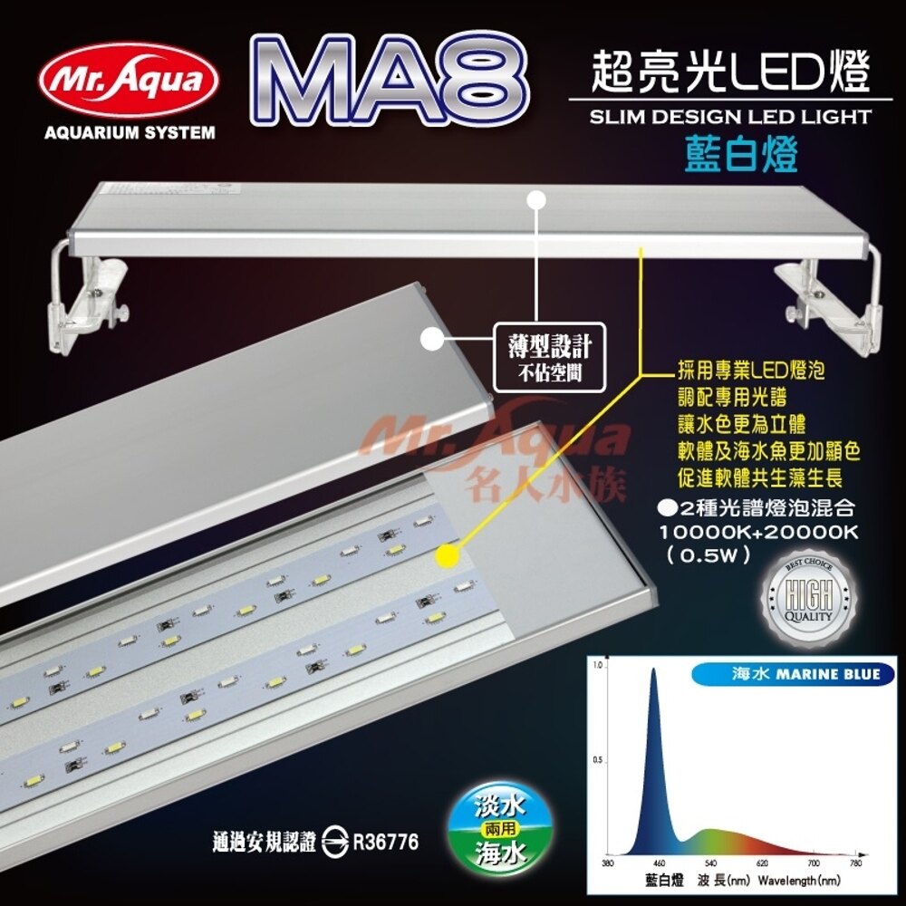 西高地水族坊 水族先生ma8 超亮光led 跨燈藍白4尺 1cm 台灣樂天市場 Line購物