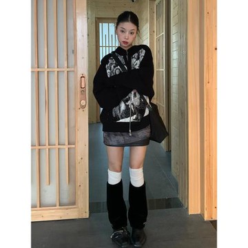 街頭拉鏈針織開衫亞文化連帽外套