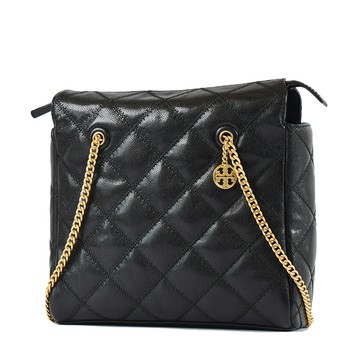 TORY BURCH WILLA 衍縫菱格鍊帶拉鍊肩背包-黑色