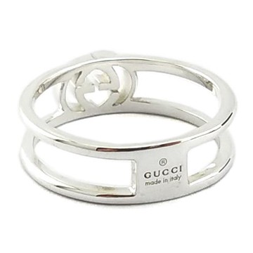 九五成新展示品-GUCCI 925純銀-INTERLOCKING G字空心環型戒指