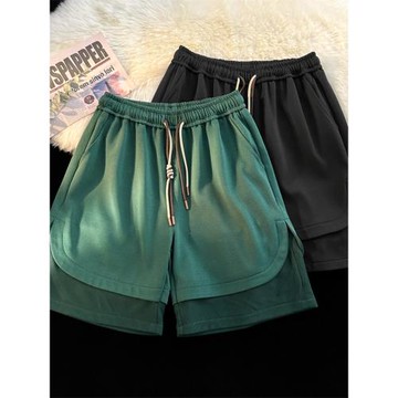 籃球短褲男美式訓練五分褲假兩件運動褲子夏季薄款寬松休閑5分褲