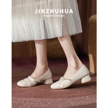 羊皮版~配裙子瑪麗珍鞋2024年春季新款低跟平底晚晚溫柔鞋仙女風