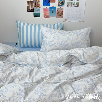 條紋碎花 40支純棉床組 純棉寢具 純棉床包 雙人床包 居家床組 可愛床組 四件套床組