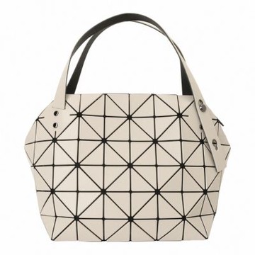 ISSEY MIYAKE  BAOBAO 皮質幾何方格手提波士頓包(奶茶米)霧面M