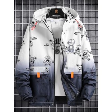 漸變色工裝外套潮流趣味機器人印花2026年新款連帽青少年百搭上衣