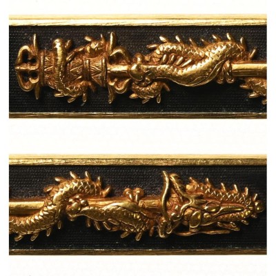 鍔 鐔 小柄 刀装具 武具 骨董【素銅魚々子地 高肉彫 鍍金 倶利