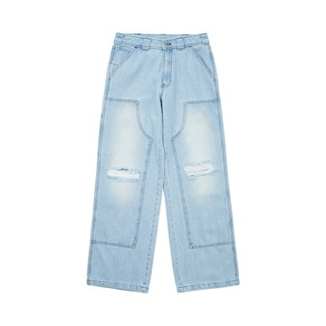 【今日爆品】Dickies男款復古藍純棉刷破雙膝設計寬鬆牛仔長褲|DK0A87U3C15