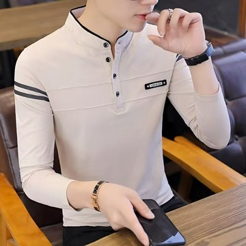 新品【秋冬】長袖T恤男士高檔Polo衫立領男T恤韓版長袖潮流中青年體恤衫