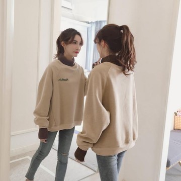 買一送一【實發2個】 衛衣 假兩件衛衣女冬2019新款韓版潮學生加絨加厚高領毛衣外套寬鬆上衣 交換禮物 母親節禮物