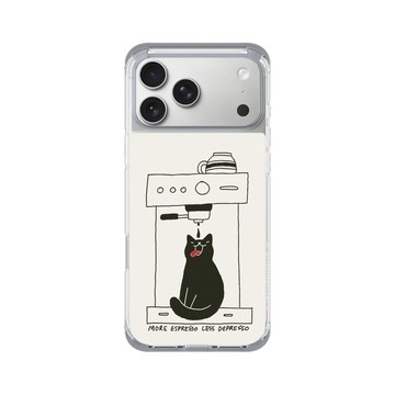 iPhone 17 Pro Max ClearX (MagSafe 兼容) 霜透灰 - ilovedoodle (Lim Heng Swee) - Coffee Cat: 多點濃縮，少點憂鬱