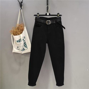 黑色高腰女士修身大碼胖mm哈倫褲