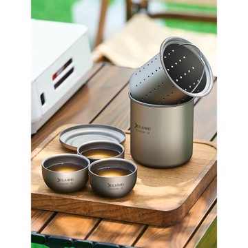 純鈦戶外旅行茶具泡茶壺杯子單層煮茶水杯露營折疊手柄便攜式茶杯