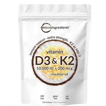 美國代購！原裝正品Micro Ingredients維他命D3+K2 2合1初榨椰子油 300粒