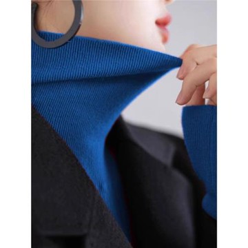 克萊因藍高領羊絨針織打底衫女秋冬配大衣內搭上衣修身堆堆領毛衣