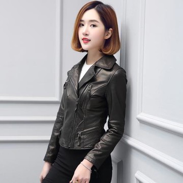 2025春秋新款海寧真皮皮衣女裝短款修身植鞣皮夾克機車服外套單薄