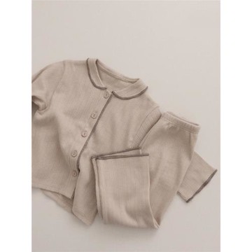 uubabe韓國兒童家居服兩件套裝寶寶睡衣分體七分袖純色透氣薄款潮