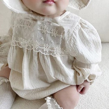 INS款女童寶寶連衣裙公主百甜美圓領天周歲宴洋裝連體衣爬服