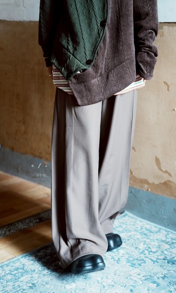 剪裁褲口有扣西裝寬落地褲 - 2色 - 釦釦咖