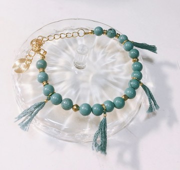 湖水綠玉石小流蘇手鍊