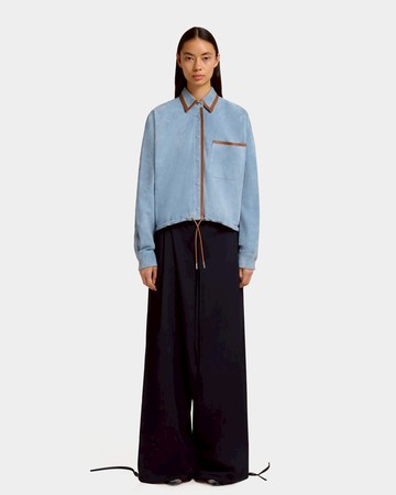 MARNI 皮革滾邊麂皮襯衫 - M