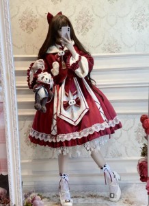 中華風冬パンダ柄ゴスロリワンピース ドレス ロリィタ OP膝丈 Lolita  