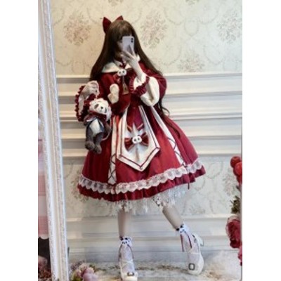 中華風冬パンダ柄ゴスロリワンピース ドレス ロリィタ OP膝丈 Lolita ロリータ コスプレ エプロン 日常洋服リボンチャイナドレス赤ト |  LINEブランドカタログ