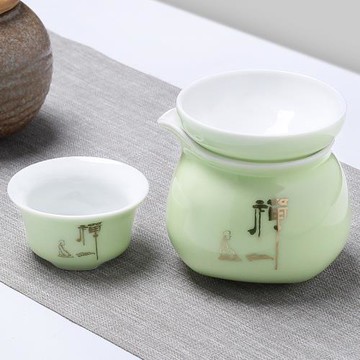 仁峰茶漏托青瓷茶濾茶葉過濾網泡茶器分離茶隔陶瓷茶具公道杯一體