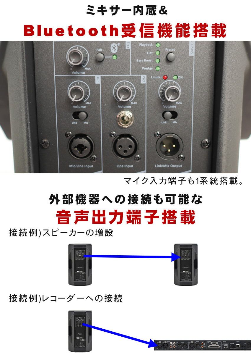 ワイヤレスマイク4本付 簡易PAセット イタリアメーカーのスピーカーセット