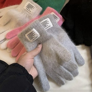 【臺灣出貨】韓版純色兔毛針織手套冬季高級感保暖毛綫毛茸茸防風露指可 羊毛毛絨 發熱 德絨手套登山 騎車手套 觸控防寒手套