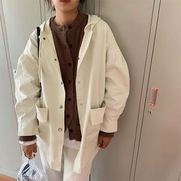 【太妮絲S118】現貨 韓系 連帽抽繩單排釦工裝外套 風衣外套 大衣外套 ins 韓妞必備