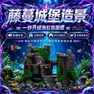 【現貨】水族魚缸藤蔓城堡躲避屋 沉底造景擺件 魚蝦繁殖 魚缸裝飾 水族佈景 景觀裝飾品 樹脂城堡 水族造景 創意魚缸擺件
